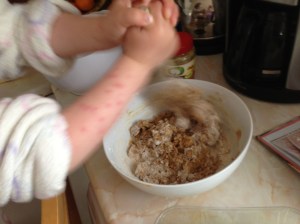 Adding the flour and baking powder